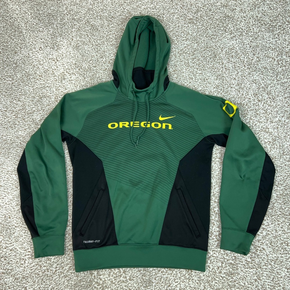 Oregon Ducks Hoodie Mens Small Green Black Nike Therma FIT Sweatshirt NCAA Logo